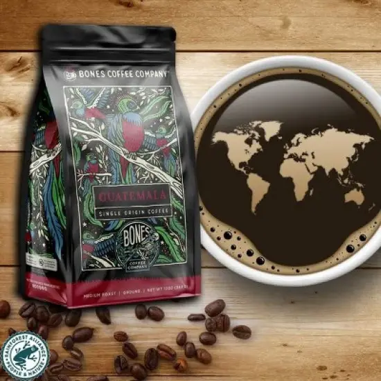 Bones Coffee Company Guatamela Whole Coffee Beans Single-Origin 12 oz Medium Roast (Whole Bean) image {3}