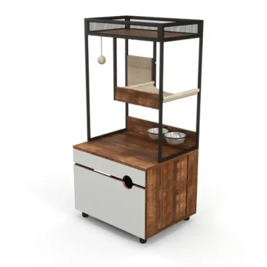Lirago White Vintage Cat Litter Box Enclosure with Tower-48"H Pet Furniture 23.6x18.9 image {8}