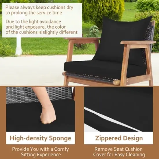 Costway 8PCS Patio Rattan Furniture Set Wooden Cushioned Sofa with Black & Turquoise Cover image {7}