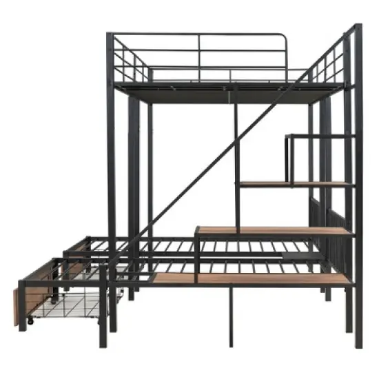 Full over Twin-Twin Triple Bunk Bed with Drawers and Staircase - ModernLuxe image {11}