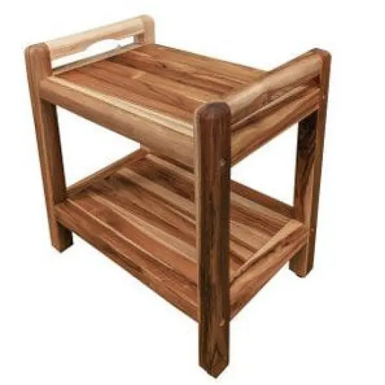 EcoDecors&reg; Eleganto&reg; 20" Teak Wood Shower Bench with LiftAide&reg; Arms and Shelf in EarthyTeak Finish - Target Plus Natural 20"L x 14"D x 21"H image {10}