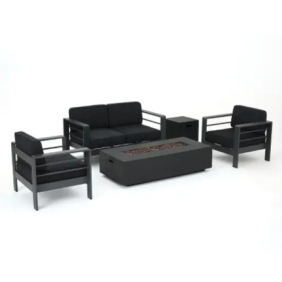 GDFStudio Crested Bay Outdoor Aluminum 4 Seater Chat Set with Dark Gray Fire Pit image {12}