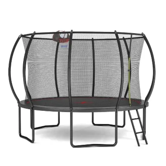 Belatt 12FT Pumpkin Trampoline with Enclosure Net and Ladder &ndash; Black & Red, Outdoor Use image {1}