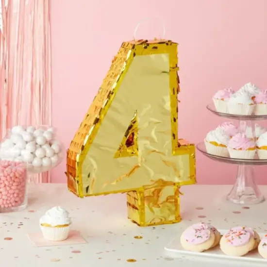 Blue Panda Gold Foil Number 4 Pinata for 4th Birthday Party Decorations, Anniversary Celebrations (15.5 x 11 x 3 In) image {2}