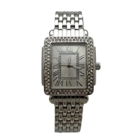 Olivia Pratt Square and Rhinestones Metal Band Women Watch image {5}