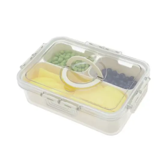 Unique Bargains Rectangle Fridge Food Storage Containers 3 Compartment White Transparent 1 Set image {5}