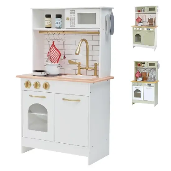 Teamson Kids Little Chef Boston Classic Kids Kitchen Playset, White/Natural image {2}
