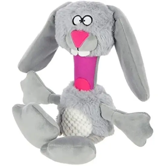 goDog Multi Tugs Rabbit Squeaky Plush & Rope Dog Toy, Chew Guard Technology - Gray, Small image {1}