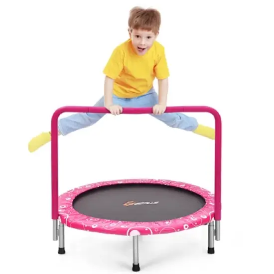 Infans 36" Kids Trampoline Rebounder W/Full Covered Handrail & Pad Indoor Outdoor Pink image {7}