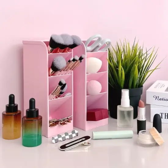 Wrapables Pen Organizer with 4 Compartments Desk Storage Organizer for Home, Office, Work, Large (2pcs) / Pink image {5}