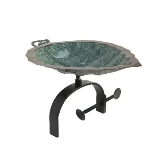 17" Aspen Leaf Birdbath with Over Rail Bracket Antique Brass Plated - ACHLA Designs image {4}