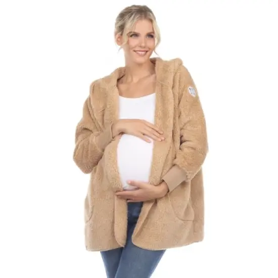 Maternity Plush Hooded Cardigan with Pockets image {6}