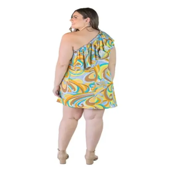 Plus Size Single Shoulder Floral Print And Ruffles Mini Dress image {2}