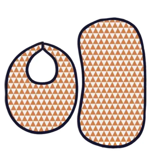 Bacati - Liam Orange/Navy Triangles Muslin 4 pc set of Bibs & Burp Cloths Set image {2}