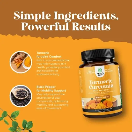 Turmeric Curcumin with Bioperine Capsules, Daily Joint Support Supplement with 95% Curcuminoids for Joint Health, Nature's Craft, 90ct image {3}