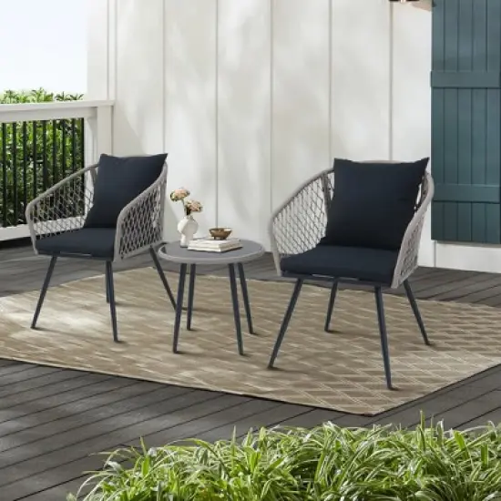 3 Piece Patio Bistro Set, Outdoor Wicker Apartment Balcony Furniture Sets, Rattan Table and Chairs Set of 2 for Porch Backyard Lawn Poolside Deck image {5}