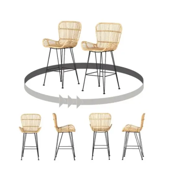 2pk Balka Rattan Counter Height Barstool with Armrests Rattan/Black - South Shore image {8}