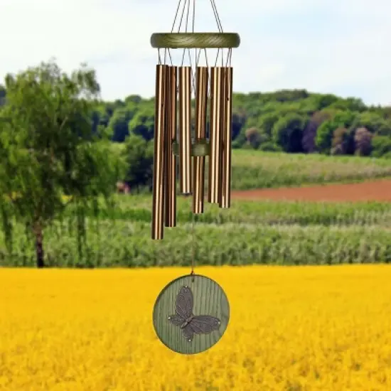 Woodstock Wind Chimes Signature Collection, Woodstock Habitats Chime, 17'' Green Butterfly Wind Chime HCGB image {1}