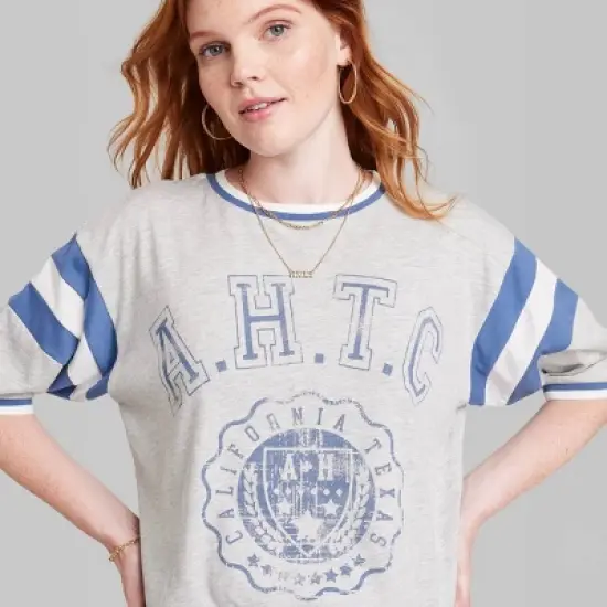 Women's Ascot + Hart Varsity Elbow Sleeve Graphic T-Shirt - Gray image {3}