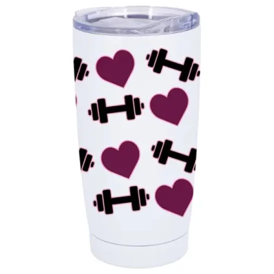 100 North 20 Ounce Stainless Steel On the Go Travel Tumbler With Push Top Lid, Hearts and Weights White image {5}