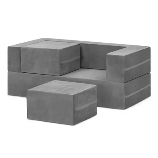 Delta Children Kids' and Toddlers Convertible Sofa and Play Set - Modular Foam Couch and Flip Out Lounger with 2 Ottomans - Gray - 3ct image {7}
