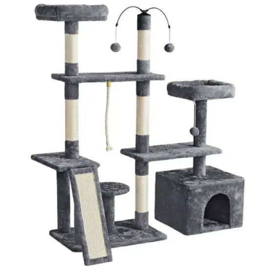 Yaheetech Multilevel Plush Cat Activity Tower with Dangling Balls image {8}
