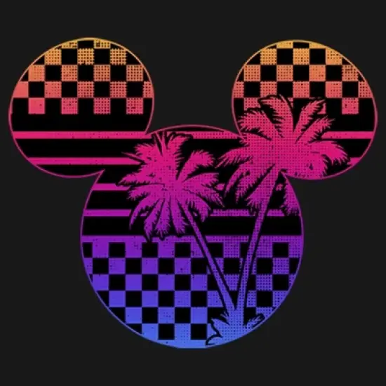 Girl's Disney Mickey Mouse Neon Palm Trees Silhouette T-Shirt image {1}