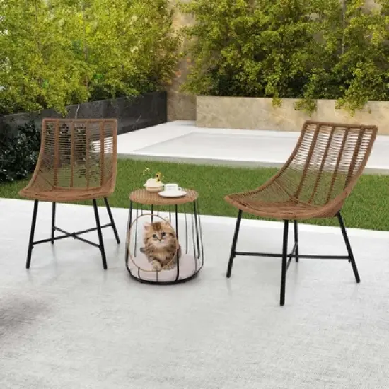 Costway 3 PCS Outdoor Furniture Set with Pet House & Heavy Duty Metal Frame Brown image {4}