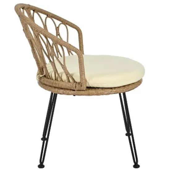 FIONECA 3-Piece Outdoor Leisure Set with 2 Rattan Chairs and Round Glass Table for Patio, Balcony, or Courtyard image {8}