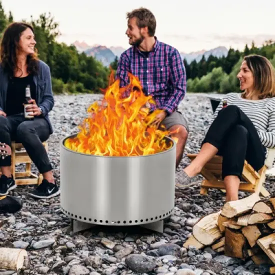 20.5" Smokeless Fire Pit, Portable Stainless Steel Wood Burner with Air Switch & Ash Pan, 80% Less Smoke, Even Heat for Camping/Backyard image {6}