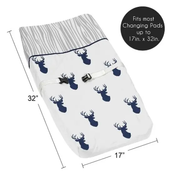 Sweet Jojo Designs Boy Changing Pad Cover Stag Navy Blue and White image {4}