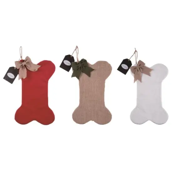 Transpac Fabric Bone Stocking Set of 3 Christmas Home Decorations Holiday Stockings Made of Durable Polyester image {1}