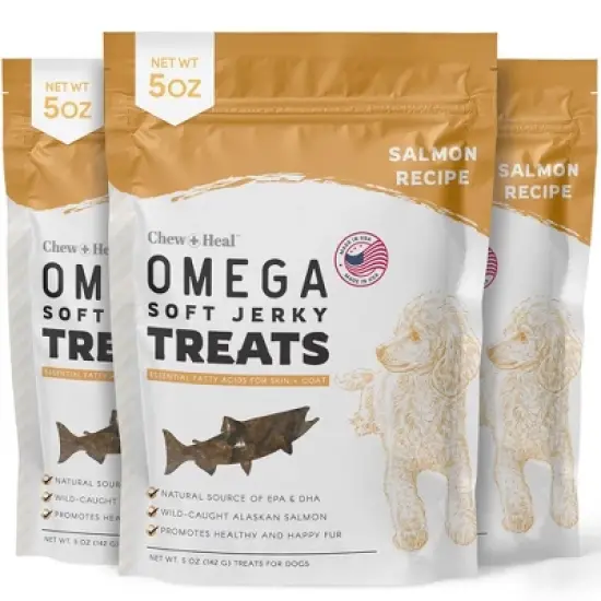 Chew + Heal Wild-Caught Alaskan Salmon Omega Soft Jerky Treats for Dogs, Natural Source of EPA & DHA, Promotes Healthy & Happy Fur - 5oz image {10}
