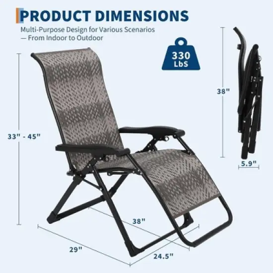GustoWave Foldable Rattan Reclining Lounge Chair with Wide Armrests and Locking System, Perfect for Poolside, Backyard, Garden, or Balcony image {2}
