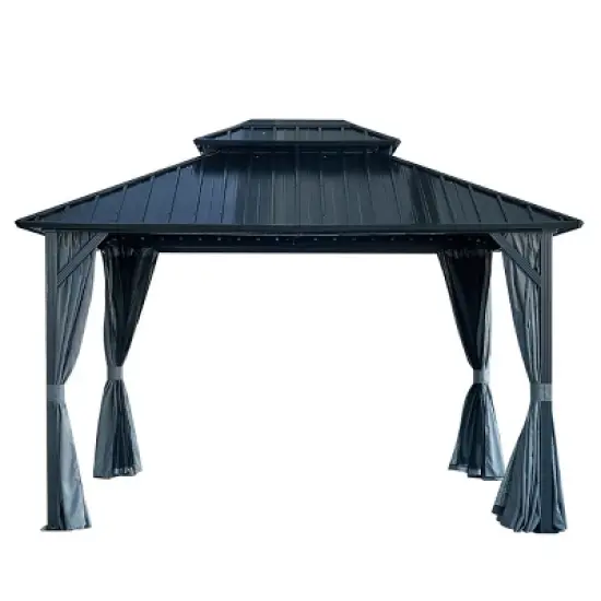 Durable 10' x 12' Hardtop Gazebo with Galvanized Steel Roof, Sturdy Aluminum Frame, Mosquito Netting, and Weather-Resistant Curtains-Coolbibila image {4}