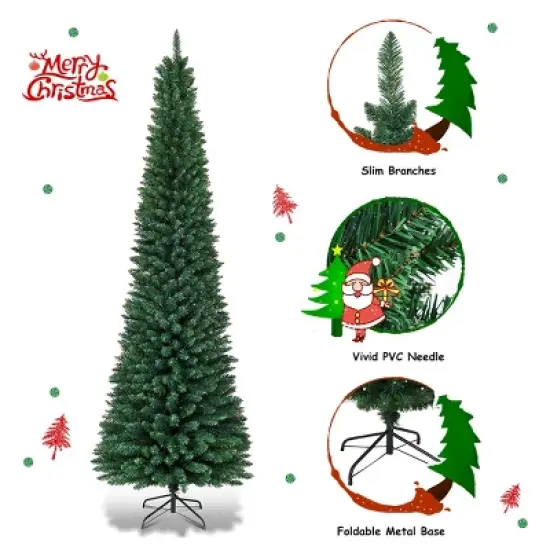Costway 5'/6'/7'/8' /9' PVC Artificial Pencil Christmas Tree Slim Green image {9}