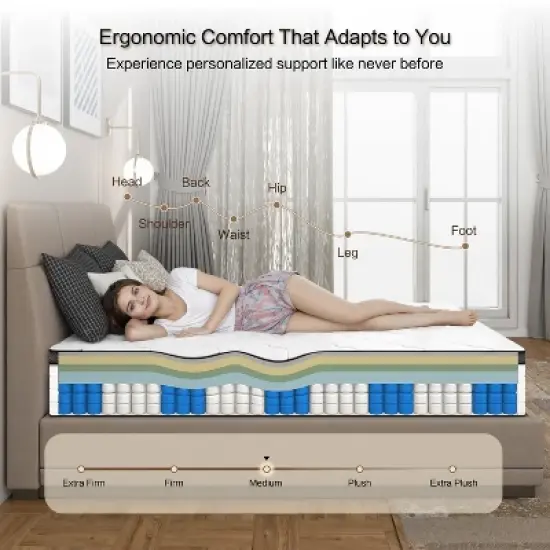 ORRD 12 Inch Full Hybrid Mattress in a Box - Medium Firm with Pocket Coils for Pressure Relief, Motion Isolation & Breathable Cool Sleep image {2}
