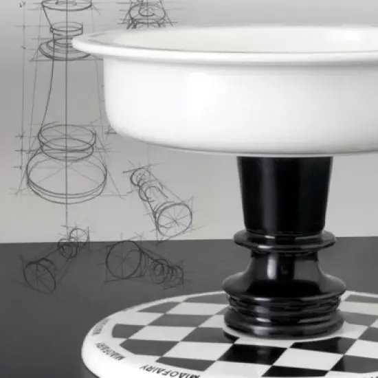 FairyLand&trade; - Elevated Ceramic Pet Bowl &ndash; Black & White Chess Design, Anti-Slip, Ergonomic Raised Feeder (6.9" Wide, 5.2" Tall) image {3}