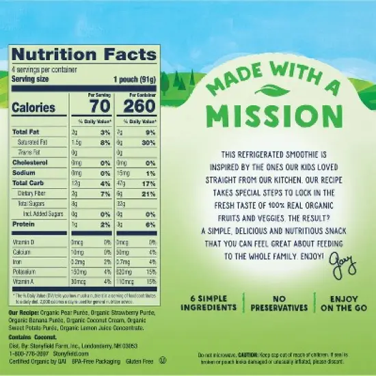 Stonyfield Organic Strawbana Smash Kids' Dairy Free Smoothie - 4ct/3.2oz Pouches image {2}