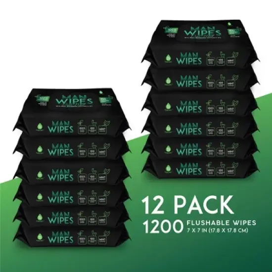 Pursonic 12 Pack of Flushable Man Wipes (1200 Mint Scented Wipes) image {6}