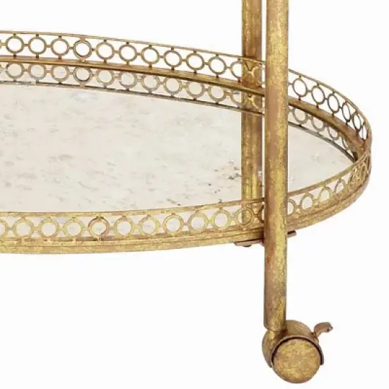 Oval Mirror Rolling Bar Cart Gold - Olivia & May image {4}