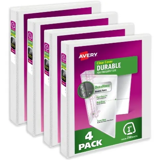 Avery Durable View 3 Ring Binders, 1" Slant Rings, 4 White Binders (17575) image {8}