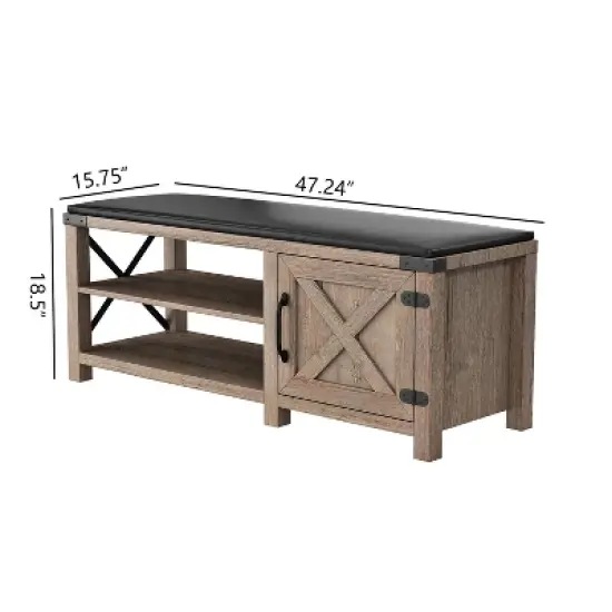 Modern Farmhouse Shoe Bench, Light Brown - ModernLuxe image {3}
