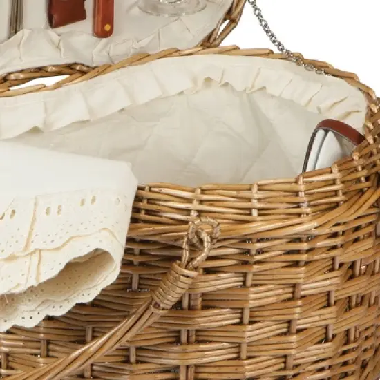 Picnic Time Perfect Pair Picnic Basket: Wicker Heart-Shaped Set, Brown & White image {6}