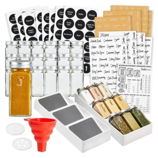 Talented Kitchen Spice Drawer Organizer with Jars and Labels with 18 Empty 4-oz Bottles, 416 Seasoning Labels, 2 Pcs 3-Tier Drawer Trays, 5.9 x 15 In image {7}