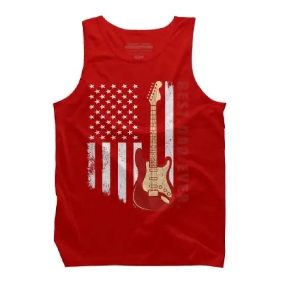Men's Design By Humans Best Dad Ever Guitar and Flag By MINHMINH Tank Top image {4}