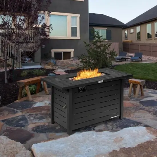 Costway 42'' Rectangular Propane Gas Fire Pit 60,000 Btu Heater Outdoor Table W/ Cover image {2}