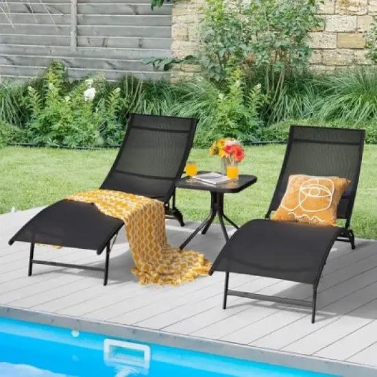 Costway 2 PCS Patio Folding Chaise Lounge Chair Recliner Adjustable Stackable Deck Black image {1}