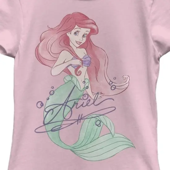 Girl's The Little Mermaid Ariel Watercolor Signature T-Shirt image {1}