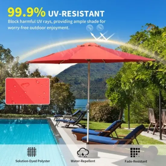 Syemin Outdoor Patio Umbrella with 8 Sturdy Ribs, Push Button Tilt and Crank, Waterproof, UV-Resistant Uitable for Garden, red, 108"*108"*94.44" image {2}